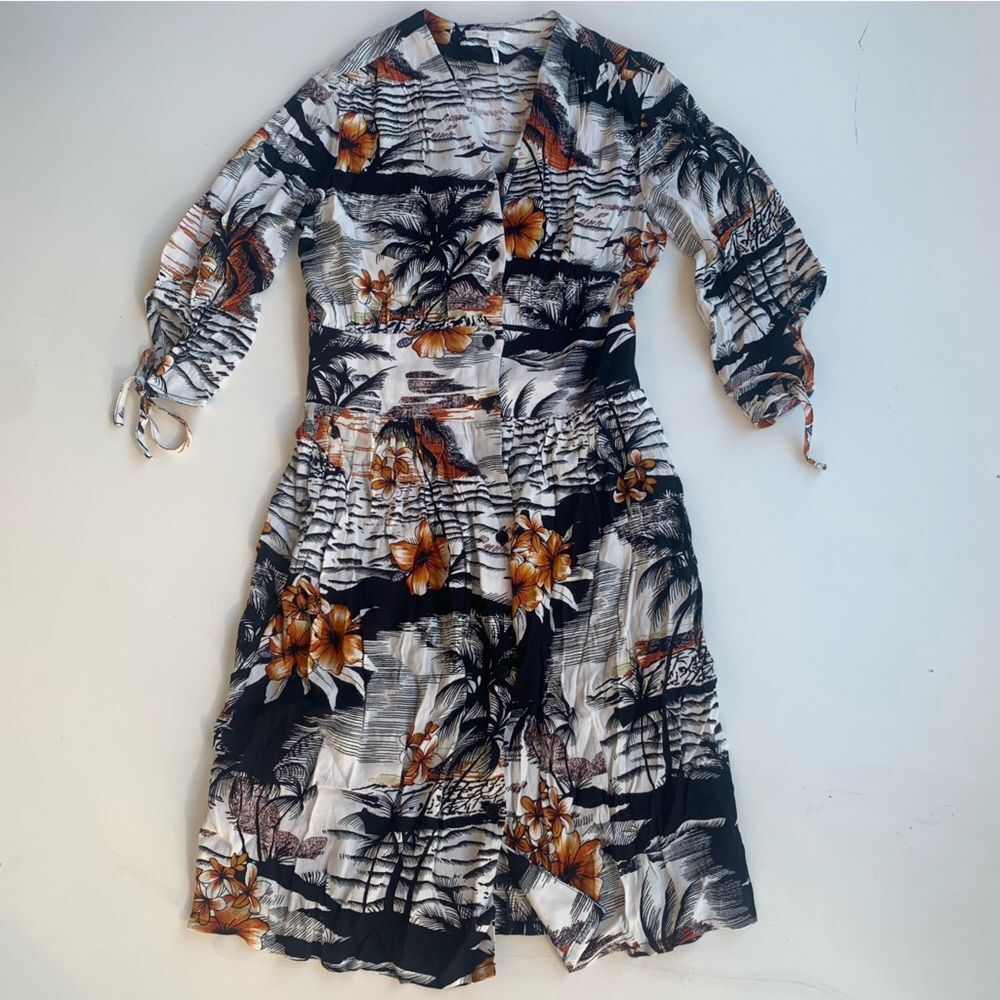 Maje Mini Dress Womens Sz 1 Rolina Hawaiian Print Button Front Tropical Pockets